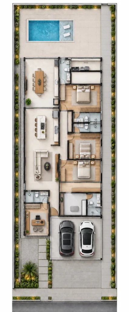 Residência Gran Royalle — Planta humanizada ilustrativa, sem escala